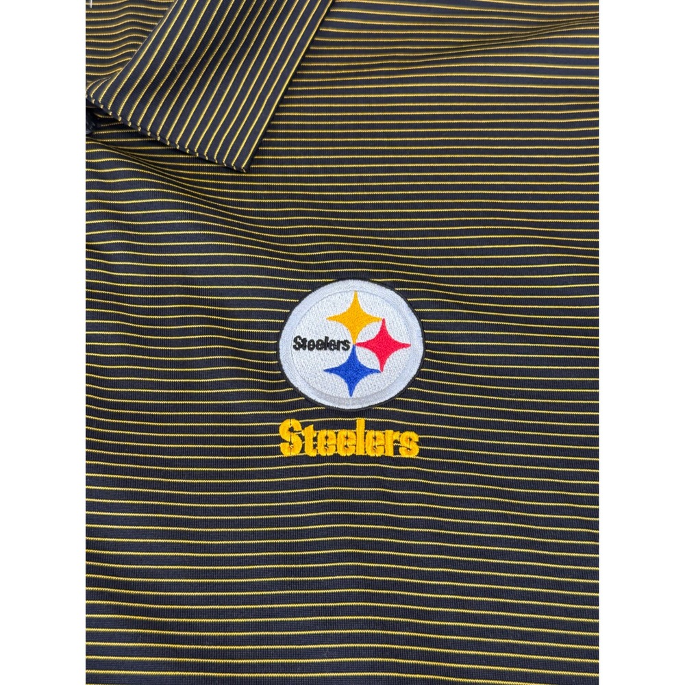Antigua Pittsburgh Steelers Mens XXL Polo Shirt Black Gold Striped Performance
